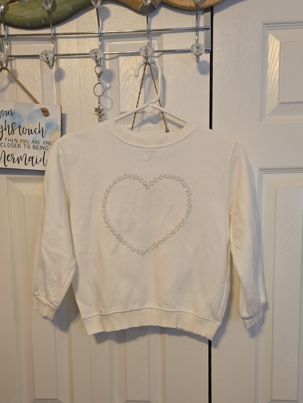 H&M Ivory Sweatshirt with Rhinestone Heart